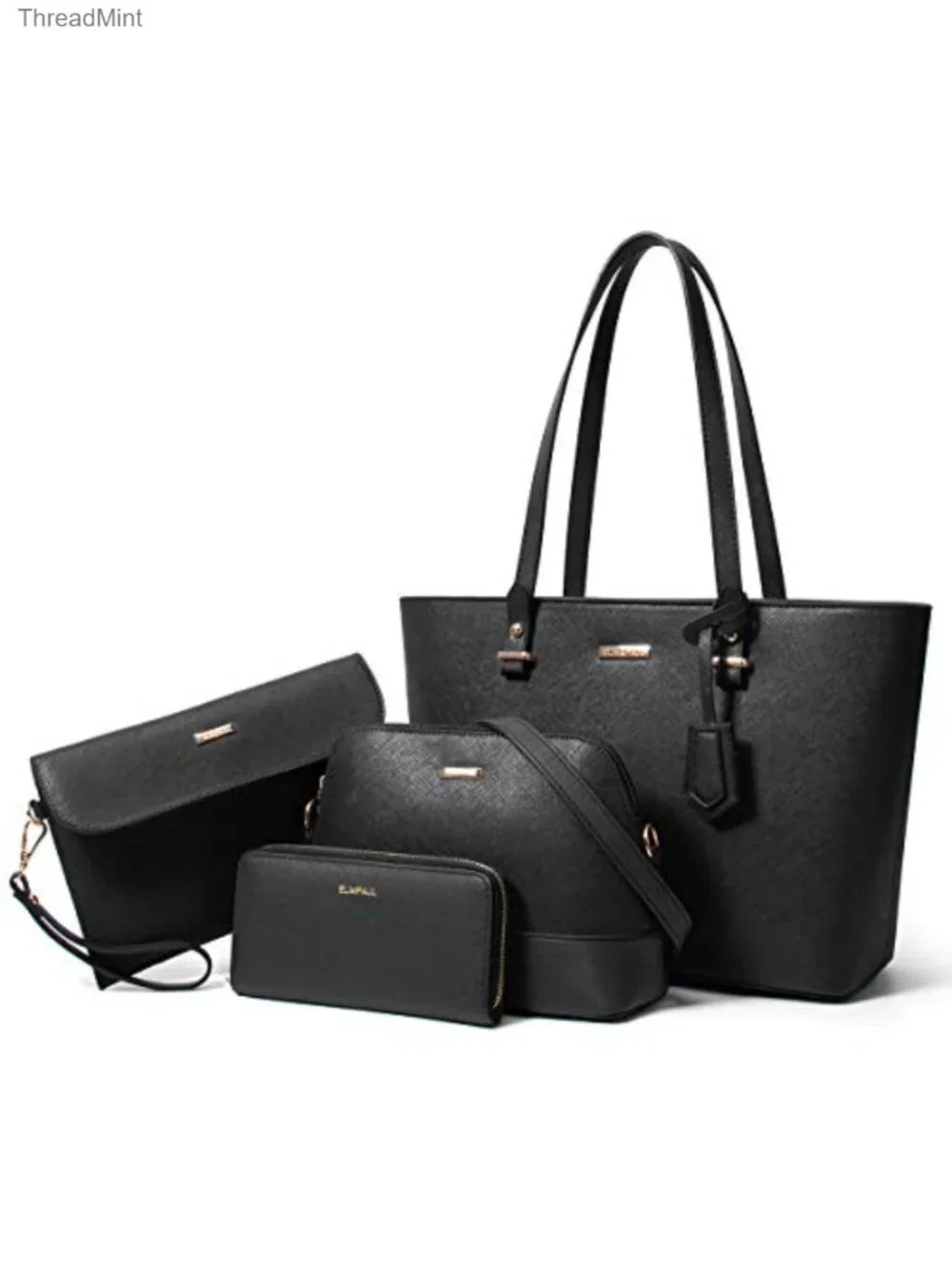 4 Pc Vegan Leather Tote Satchel Set Top Handle Handbags Messenger Wallet Clutch